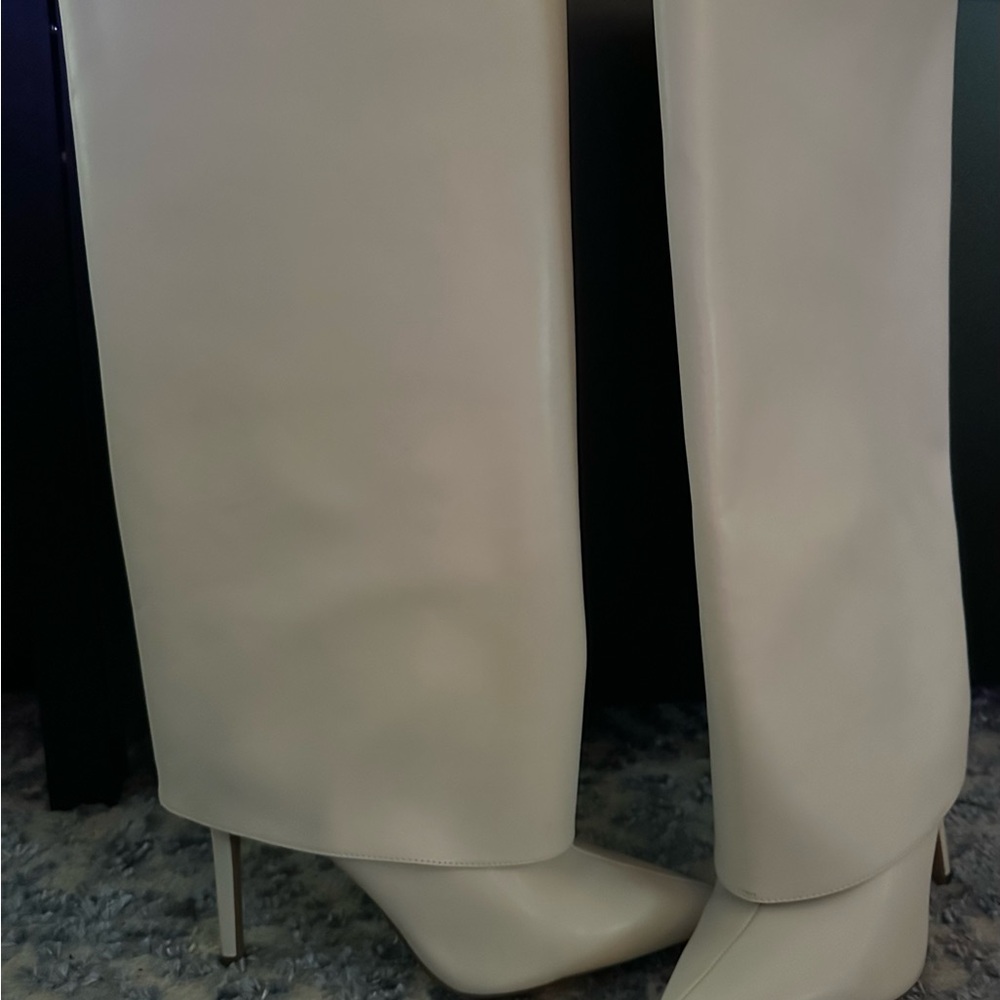INC International Concepts Cream Knee-High Stiletto Heeled Boots